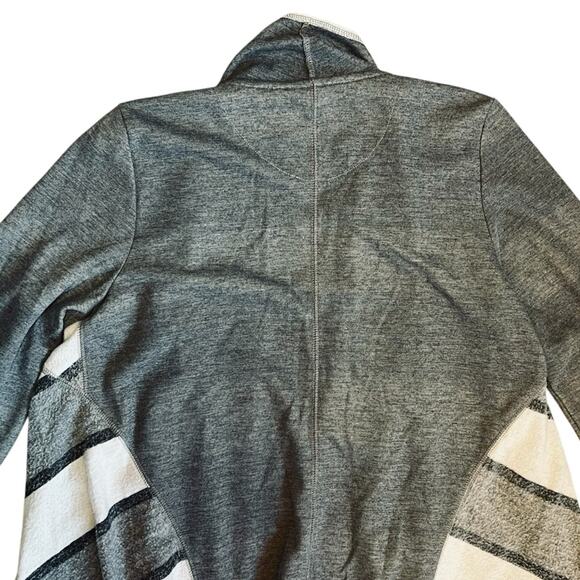 Anthropologie Saturday Sunday Sz L Gray White Stripe Fringe Cardigan Elsie Boho - Picture 9 of 12